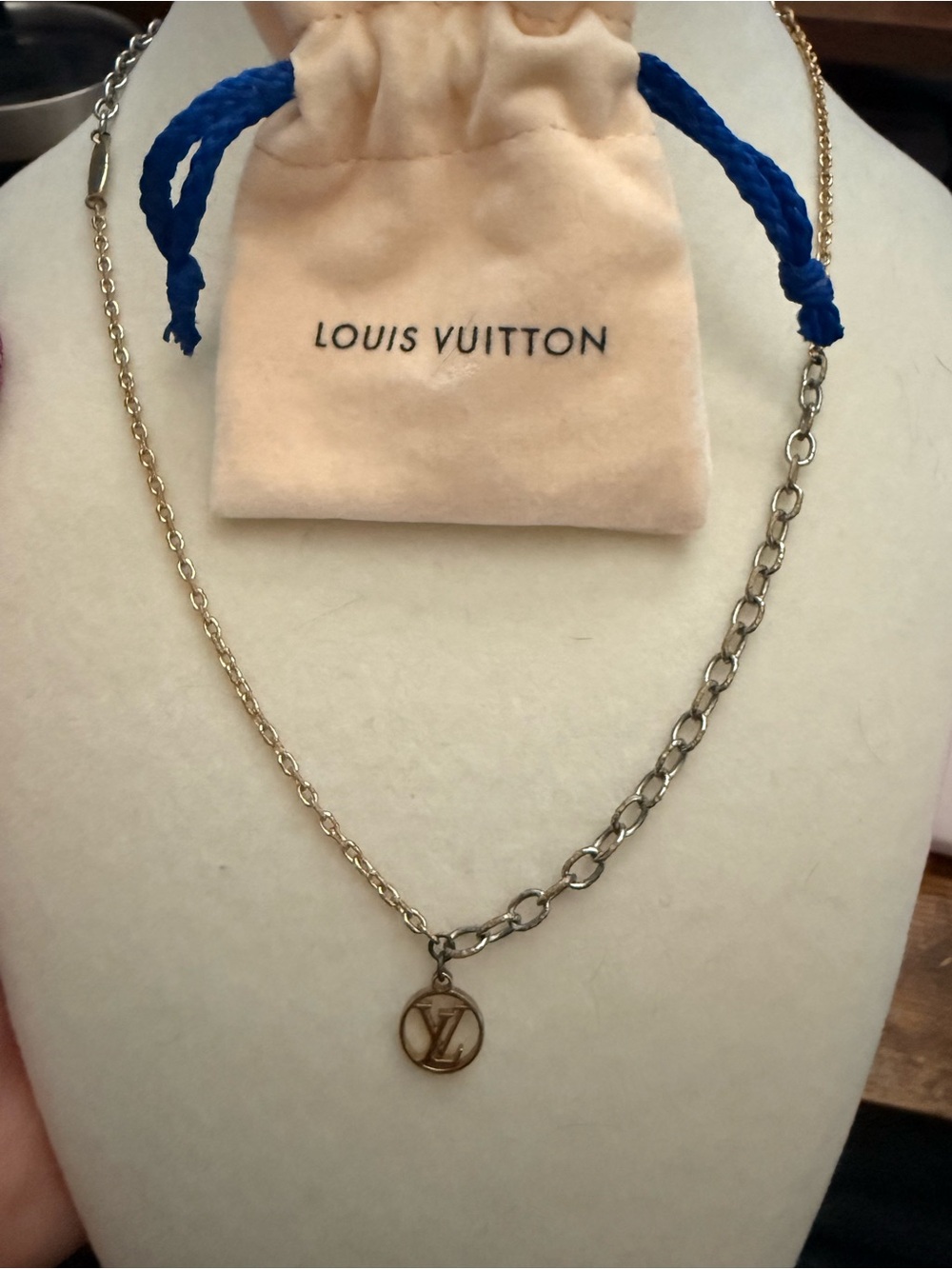 Louis Vuitton Two-Tone Chain Necklace with LV Round Pendant - Gold & Silver